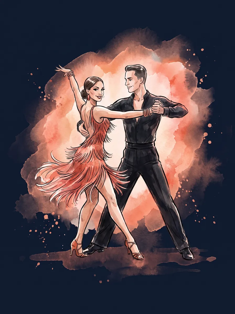 Watercolor and ink illustration — the Cha-Cha
