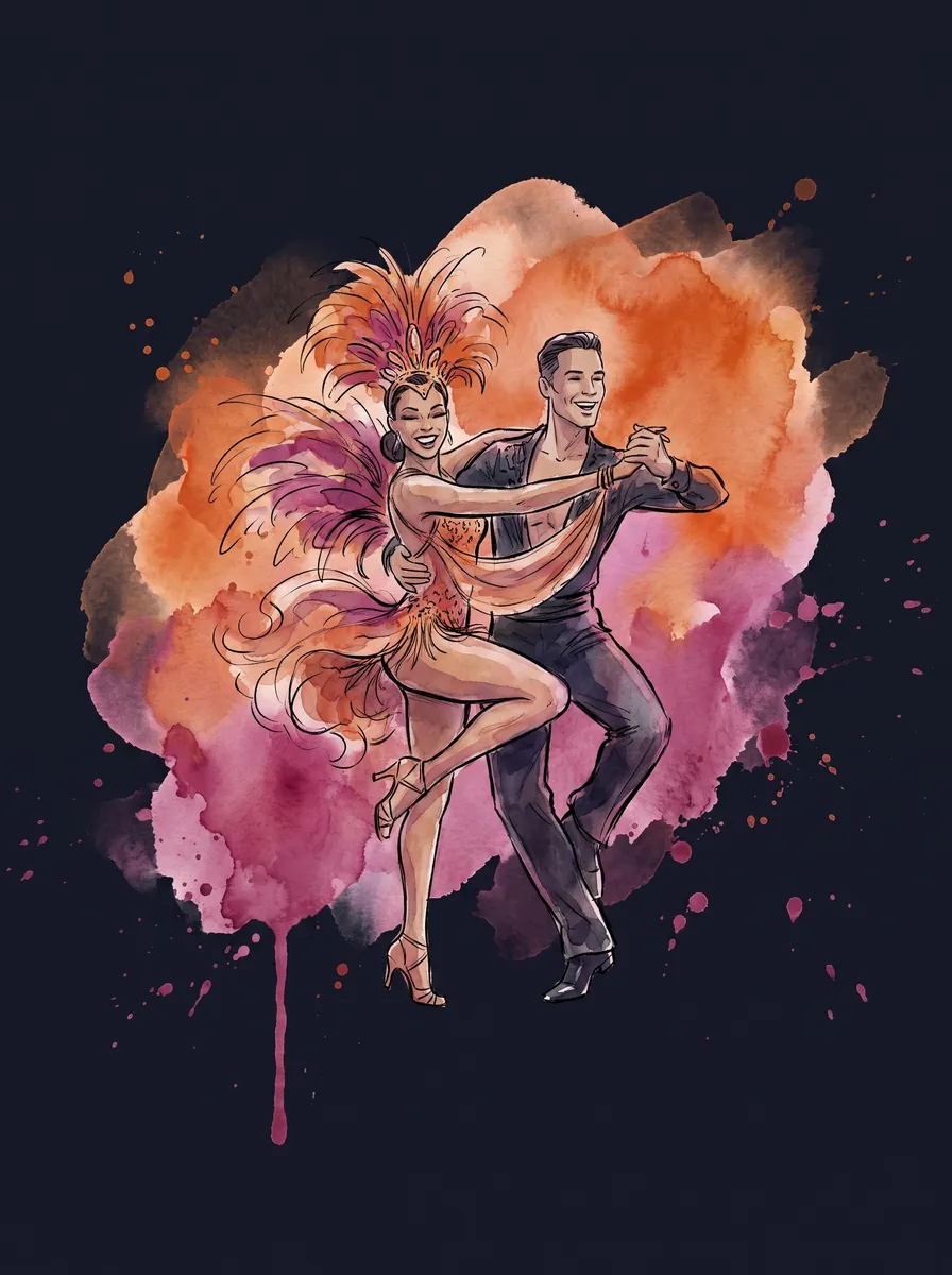 Watercolor and ink illustration — the Samba