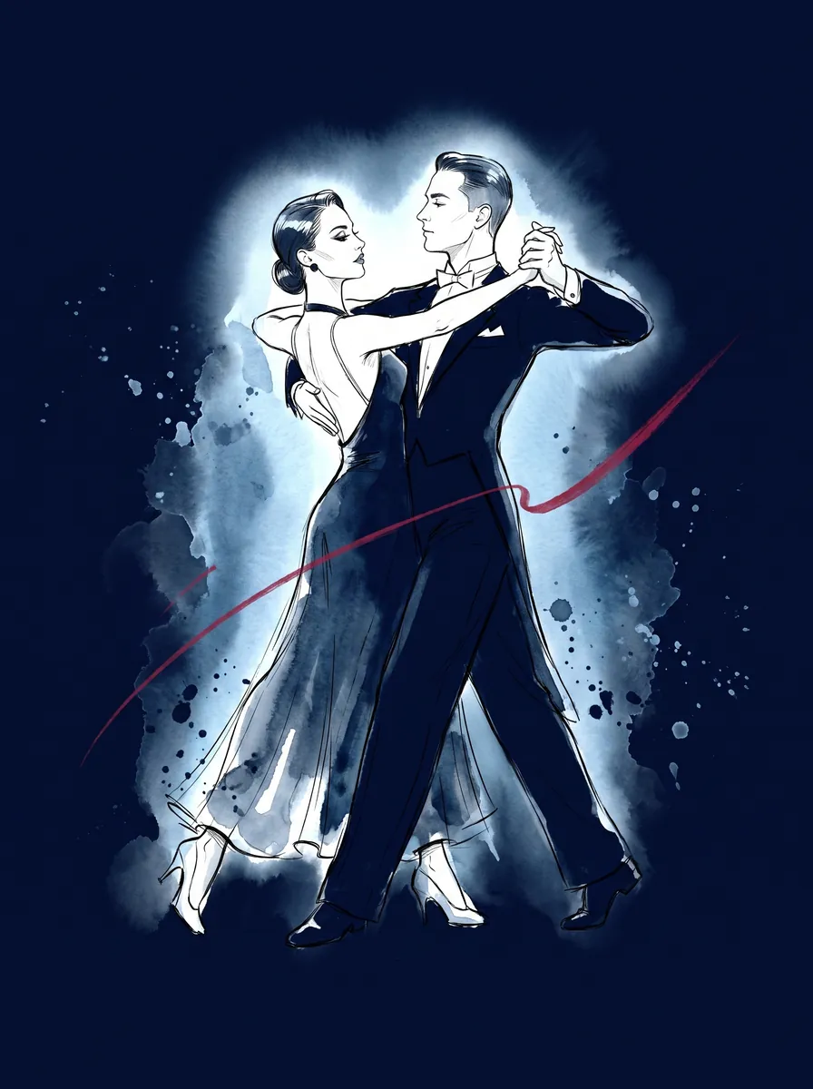 Watercolor and ink illustration — the Tango
