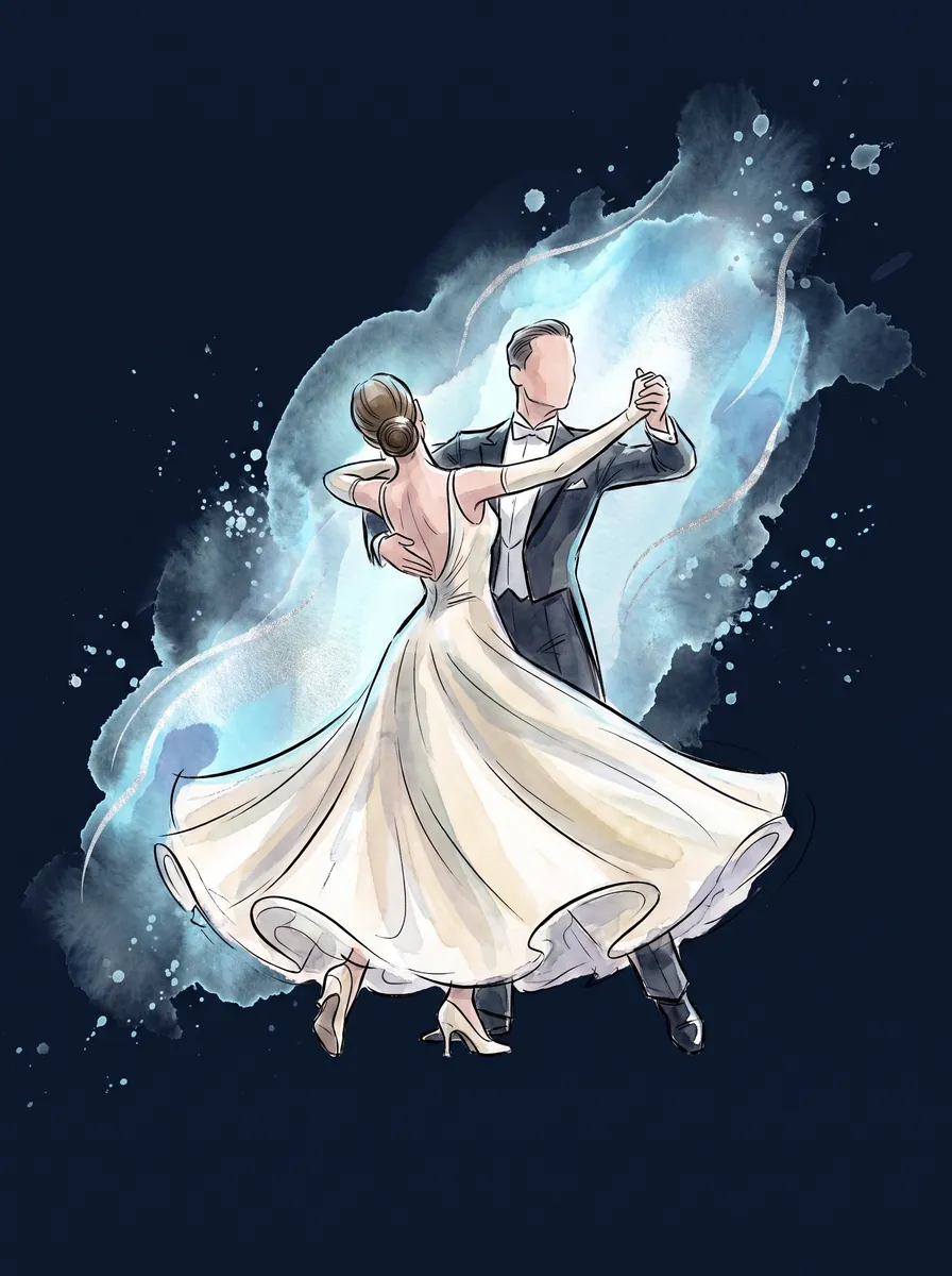 Watercolor and ink illustration — the Waltz